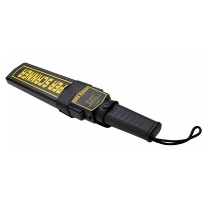 Portable Hand-Held Metal Detector for Security Screening, black handheld scanner with wrist strap for event and school security