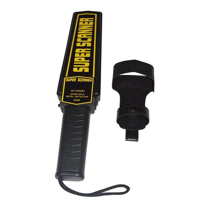 Portable Hand-Held Metal Detector for Security Screening handheld black 'Super Scanner' with wrist strap and holster