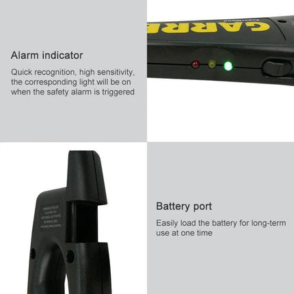 Portable Hand-held Metal Detector for Security Inspections showing alarm indicator lights and battery port, high sensitivity handheld design