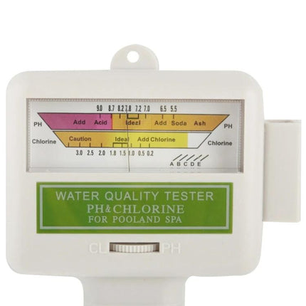 Portable Swimming Pool pH and Chlorine Level Tester for Home Use handheld water quality meter showing pH and chlorine scales