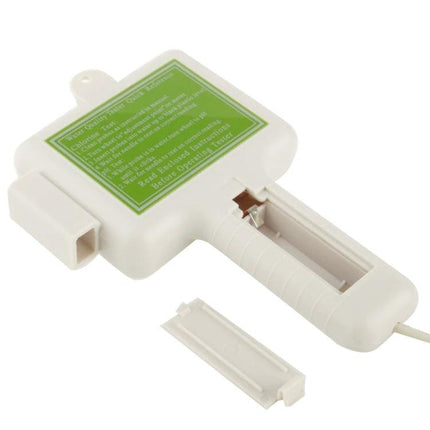 Portable Swimming Pool pH and Chlorine Level Tester for Home Use white handheld device with battery compartment open on a neutral background