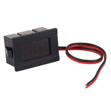 Compact Digital Voltage Meter for Everyday Electrical Checks compact LED panel meter with red and black wires for battery and DIY voltage testing