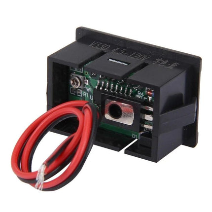 Compact Digital Voltage Meter for Everyday Electrical Checks showing compact module with red and black wires and LED display