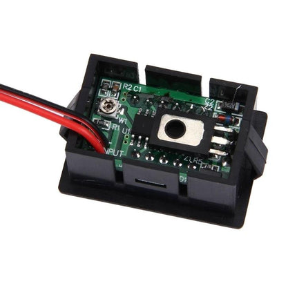 Compact Digital Voltage Meter for Everyday Electrical Checks - compact PCB module with LED display, red/black leads for battery and DIY voltage testing