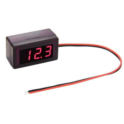 Compact Mini Digital Voltage Meter for DC Power Monitoring - compact LED panel meter showing 12.3V with red/black wires
