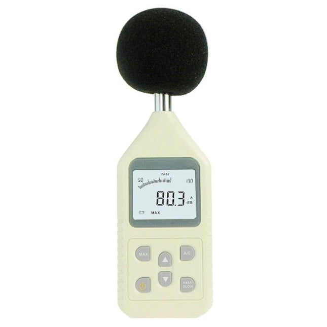 Digital Sound Level Meter for Everyday Noise Monitoring with foam windscreen showing 80.3 dBA reading