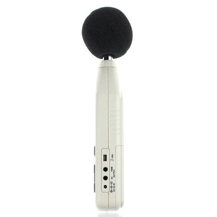 Handheld Digital Sound Level Meter for Environmental Noise Measurement - portable device with foam windscreen shown front view