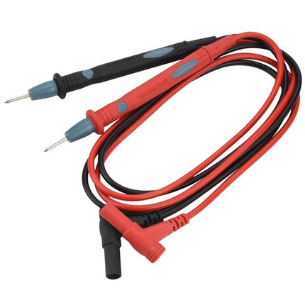 Alt Tag: Multimeter Test Leads for Safe Electrical Measurements — red and black PVC wiring with gold-plated precision probes for automotive, electronics, troubleshooting