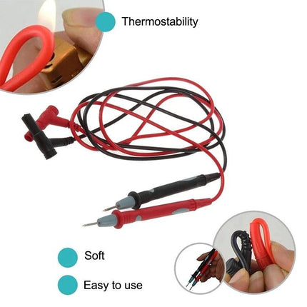 Multimeter Test Leads for Safe Electrical Measurements - red and black PVC insulated gold-plated probe leads for automotive, electronics, and troubleshooting