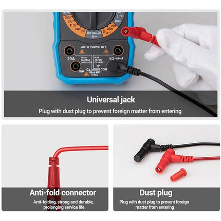 Multimeter Test Leads for Safe Electrical Measurements with gold-plated probe, PVC wiring, anti-fold connectors and dust plugs for precise testing