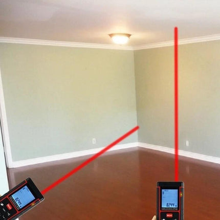 Hand-Held Laser Distance Meter with 80-Meter Range for Easy Measuring measuring room dimensions with red laser beams and digital display