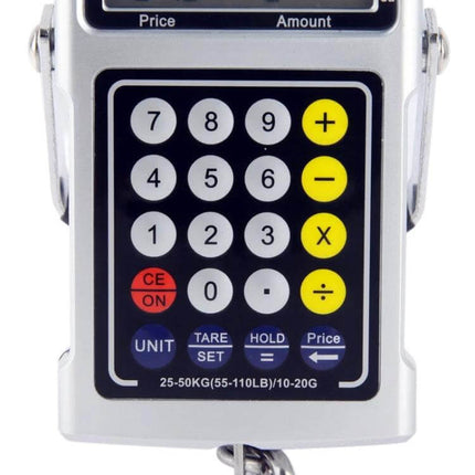7 In 1 Electronic Fishhook Scale 50kg 10g For Fishing digital keypad and hooks, backlit display, tare, hold and price functions, 50kg capacity