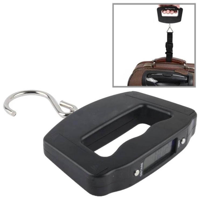 Travel Luggage Scale With Blue Backlit LCD For Easy Weighing - compact handheld scale with hook, blue backlit LCD, 50kg capacity