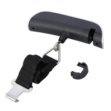 Mini Handheld Luggage Scale 50 Kg Capacity For Easy Weighing compact black scale with strap and LCD for travel weighing