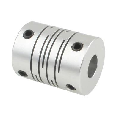 Alt Tag: Aluminum Flexible Coupling for CNC Stepper Motors, 8x10mm Shaft – silver aluminum helical shaft connector for 3D printers and CNC routers