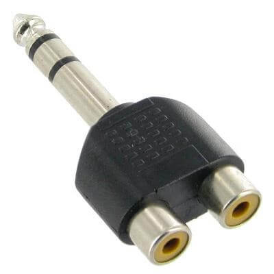 Stereo Audio Adapter: 6.35mm Male to 2 RCA Female for Headphones Adapter for Audio Connections - nickel 6.35mm to dual RCA jack