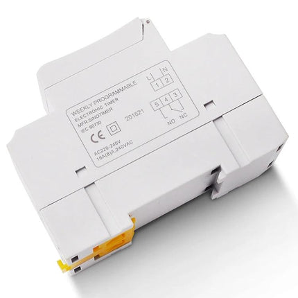 Weekly Programmable Digital LCD Electronic Timer for Scheduling Tasks - white DIN rail weekly programmable timer with LCD for lighting and appliance automation