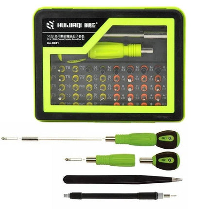 53-Piece Multi-Purpose Precision Screwdriver Set for Repairs - compact kit with 53 assorted bits, three handles, extension shaft and tweezers for electronics and DIY