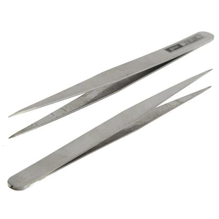 Stainless Steel Tweezers Set for Precision Grooming and Straight Angled Styles - close-up of straight and angled stainless steel tweezers