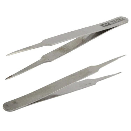 Stainless Steel Tweezers Set for Precision Grooming and Straight Angled Styles showing straight and angled stainless steel tips for eyebrow shaping
