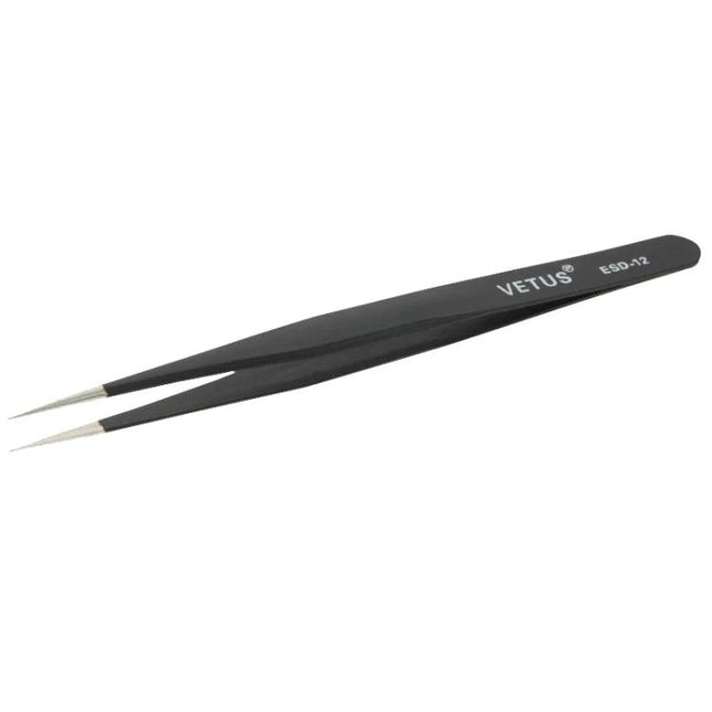 Precision Anti-Static Tweezers for Electronics Handling - black ESD pointed tweezers for safe PCB and component placement