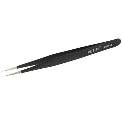 Precision Anti-Static Tweezers for Electronics Handling - black ESD pointed tweezers for safe circuit board component placement