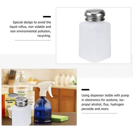 Push Down 200ml Alcohol Dispenser Bottle For Cleaning And Nail Art stainless steel top white plastic 200ml dispenser for isopropyl alcohol