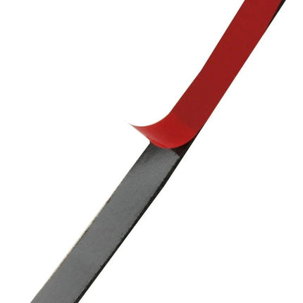 1cm Wide Double Sided Sponge Adhesive Tape for Repairs, 10m Roll – close-up of red liner being peeled from black sponge tape for phone and door sealing