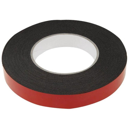 Double Sided Sponge Adhesive Tape for Everyday Mounting, 2cm x 10m - black foam roll with red liner for mounting, sealing, and repairs