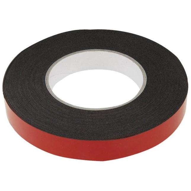 Double Sided Sponge Adhesive Tape for Everyday Mounting, 2cm x 10m - black foam roll with red liner for mounting, sealing, and repairs