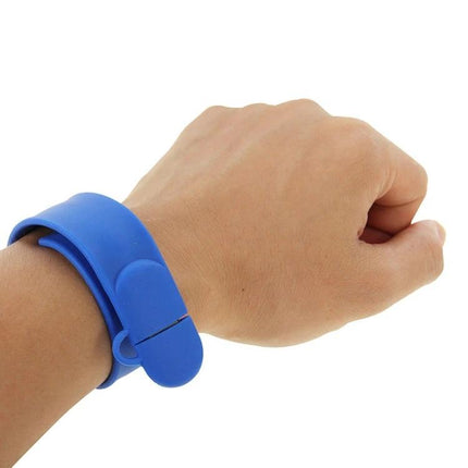 Silicone Bracelet USB Flash Drive with 16GB Storage worn on wrist, blue wearable USB flash drive for students and travelers