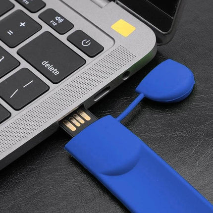 Silicone Bracelet USB Flash Drive with 16GB Storage - blue wearable silicone USB plugged into laptop for portable file access
