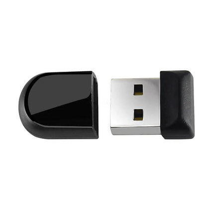 Compact 32GB USB Flash Drive with Keychain for Portable Storage - small black USB thumb drive with detachable cap on white background