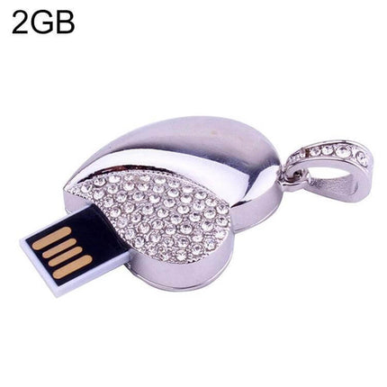 Silver Heart-Shaped Diamond USB Flash Drive with 16GB Storage, silver heart USB with crystal accents for gifting and everyday data