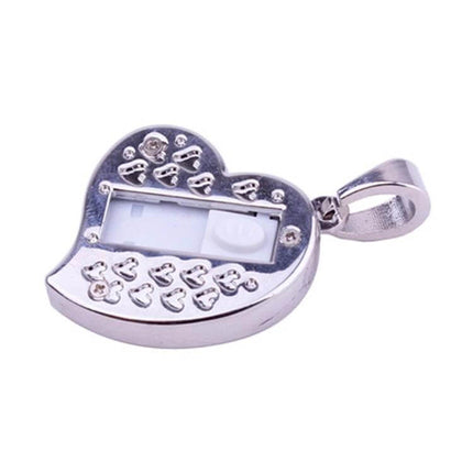 Silver Heart-Shaped Diamond USB Flash Drive with 16GB Storage - silver heart pendant USB drive with diamond-like accents, 16GB portable storage