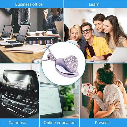 Silver Heart-Shaped Diamond USB Flash Drive with 16GB Storage - silver heart-shaped diamond pendant USB, gift-ready 16GB flash drive