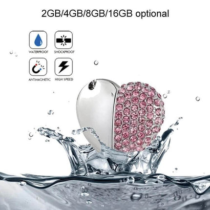 Elegant Heart Shaped Diamond USB Flash Drive for Gifting and Storage - pink crystal heart 2GB waterproof decorative USB