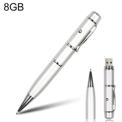 Silver Laser Pen Style USB Flash Drive with 8GB Storage - compact silver pen-drive for students and professionals, portable 8GB USB plug-and-play