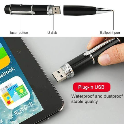 Silver Laser Pen Style USB Flash Drive with 8GB Storage — compact pen-shaped USB stick for portable file transfer and plug-in data backup