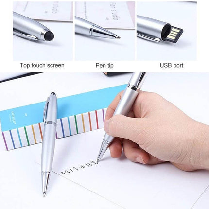 Compact Pen Style USB Flash Drive for Portable Storage Options - 32GB silver pen USB with touchscreen tip and pen writing