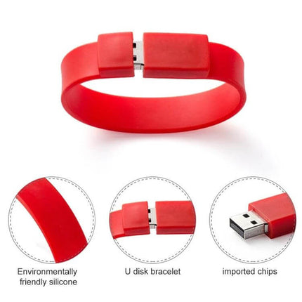 Portable 16GB Silicone Bracelet USB Flash Drive for Data Storage red wearable wristband USB flash drive