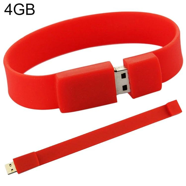 4GB Silicon Bracelet USB Flash Drive for Everyday Data Storage - red wearable 4GB USB bracelet for photos, documents, music