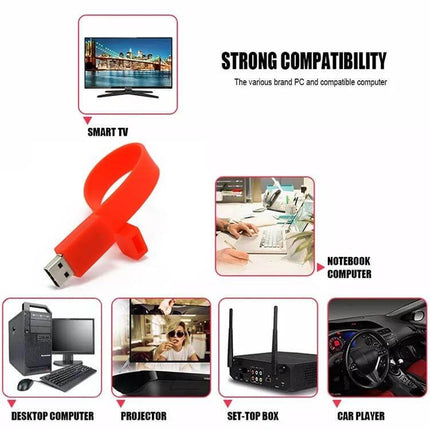 4GB Silicon Bracelet USB Flash Drive for Everyday Data Storage red wearable USB bracelet for transferring files between PC, laptop, TV and car