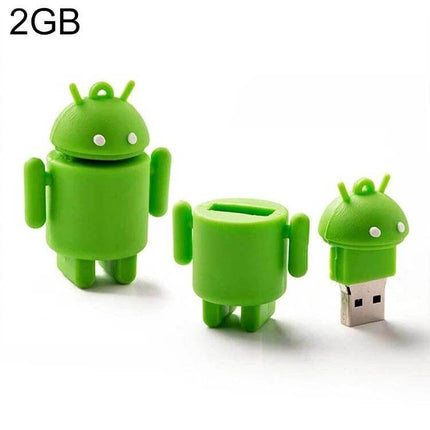 Compact Green Android Robot USB Flash Drive for Everyday Storage - 2GB green Android robot USB stick shown assembled and with cap off