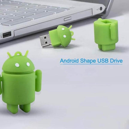 Compact Green Android Robot USB Flash Drive for Everyday Storage - 4GB green Android-shaped USB stick beside laptop, compact everyday storage