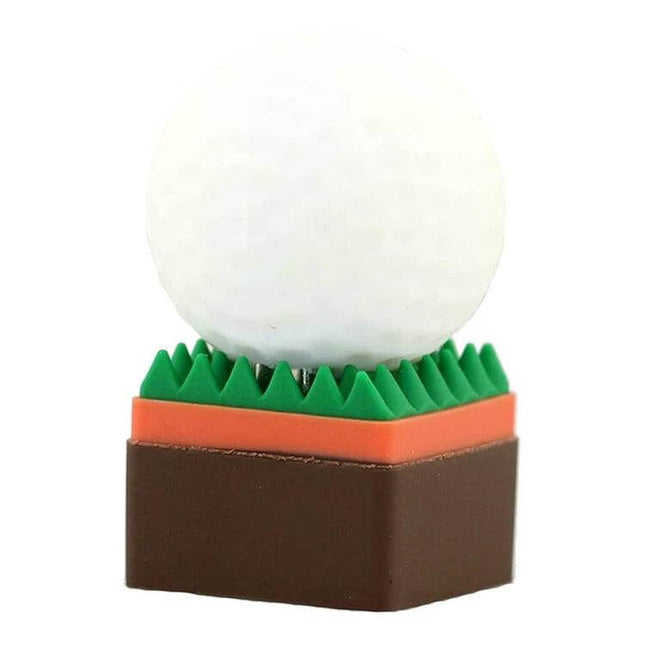 Golf Inspired USB Flash Drive for Portable Data Storage showing golf-ball design on a tee-shaped USB for travel and file backup