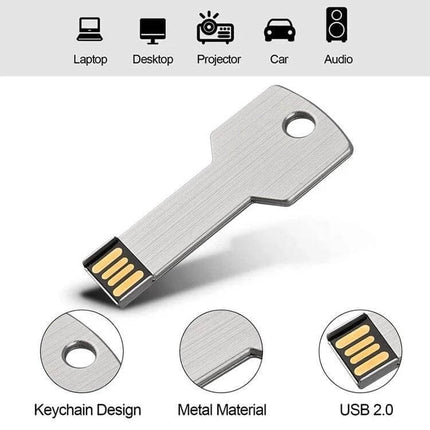 Compact USB Flash Drive with 8GB Storage for File Transfer - compact metal key-shaped USB 2.0 drive for laptop desktop car projector audio, keychain design