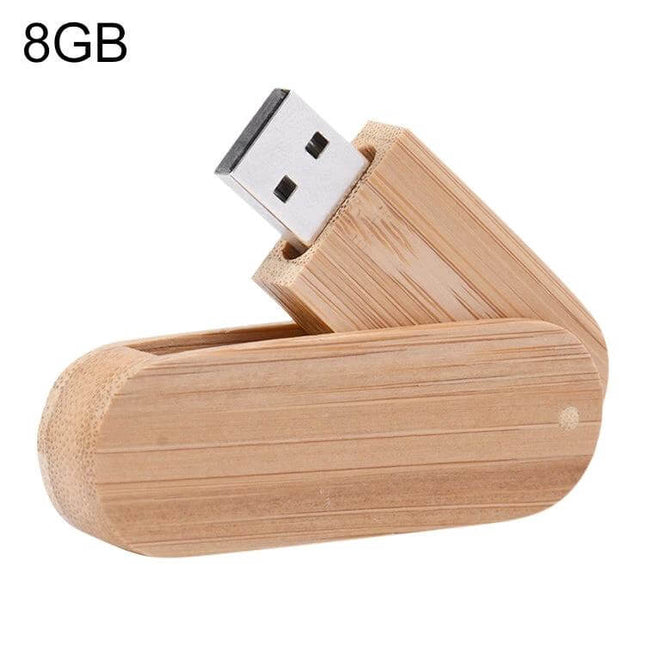 8 GB Wooden USB Flash Drive for Storing Files and Photos - natural wooden swivel USB drive for files and photos, 8GB plug-and-play storage