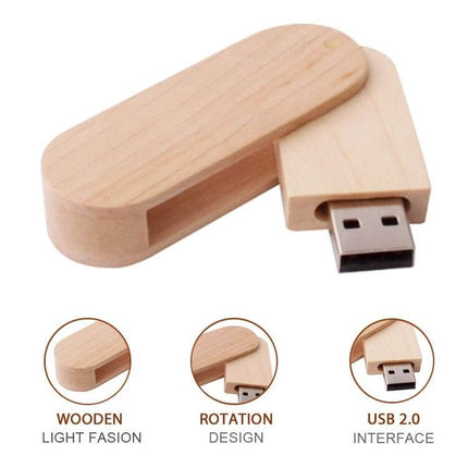 8 GB Wooden USB Flash Drive for Storing Files and Photos - natural wooden exterior USB flash drive for files and photos, plug-and-play 8GB storage