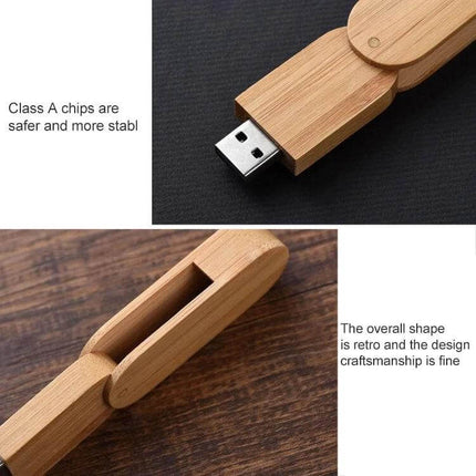8 GB Wooden USB Flash Drive for Storing Files and Photos - natural wooden swivel USB stick for storing and transferring files and photos
